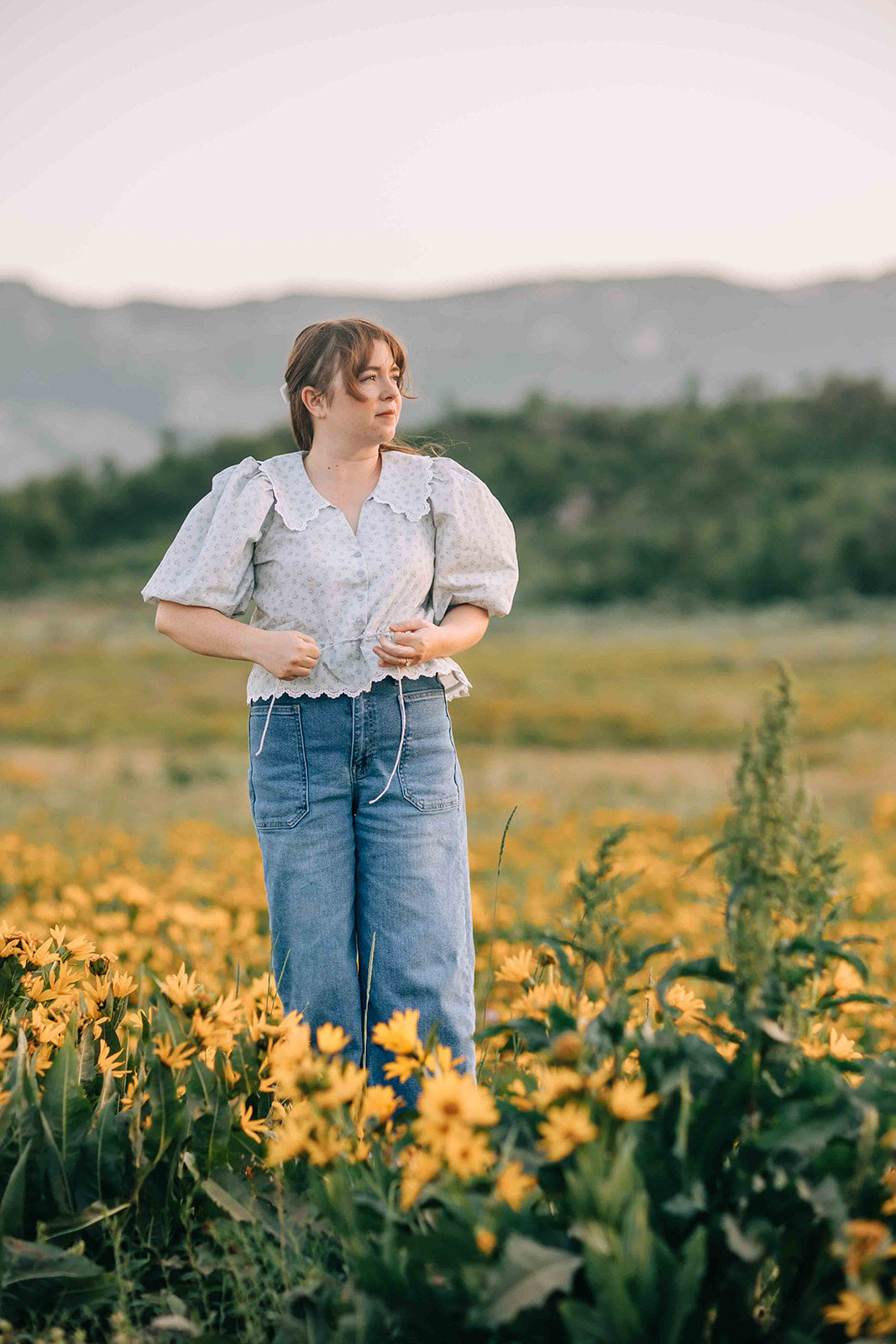 Heidi top -  dusty blue floral